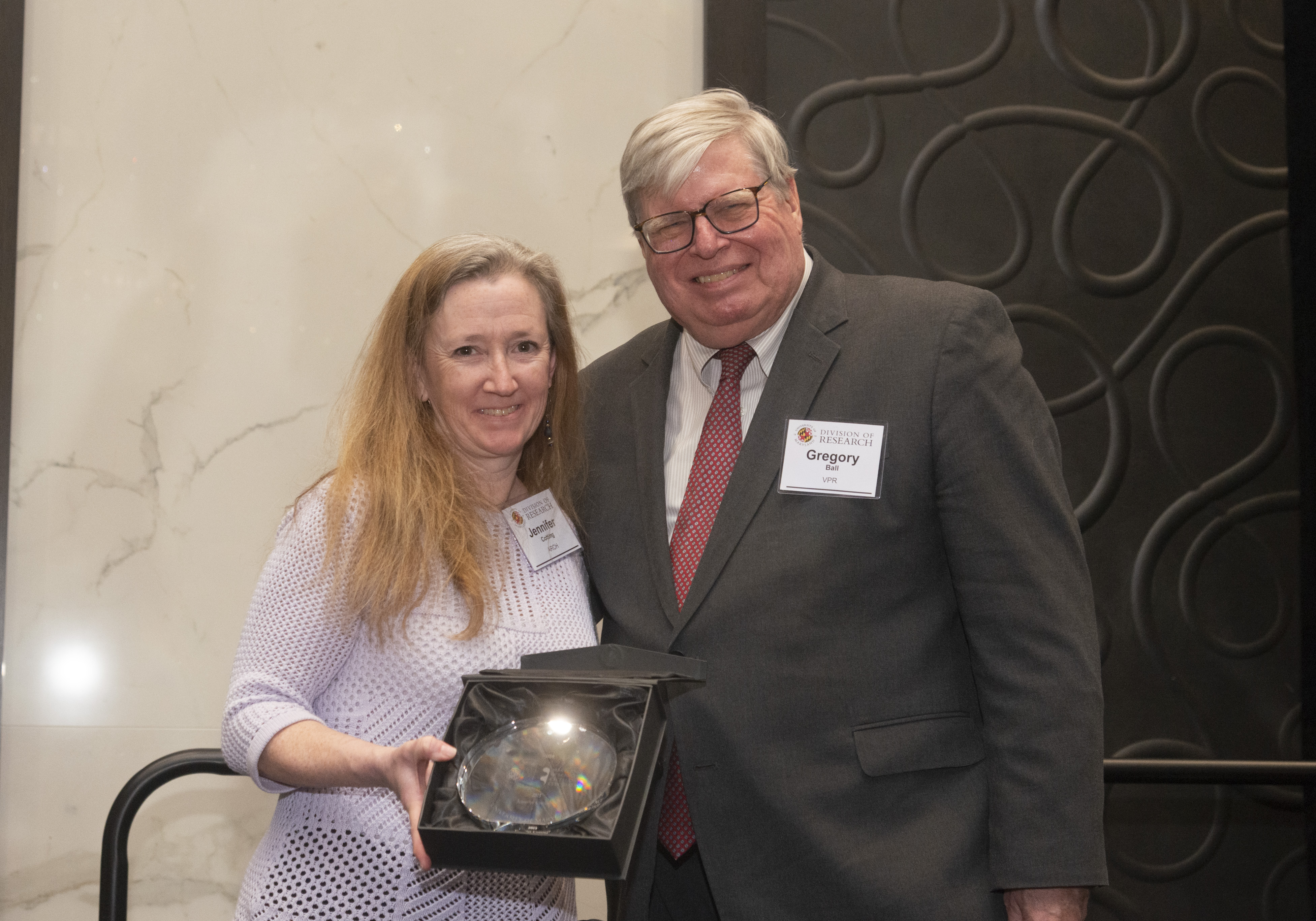 Jennifer Cotting (left) and Vice President for Research Dr. Greg Ball