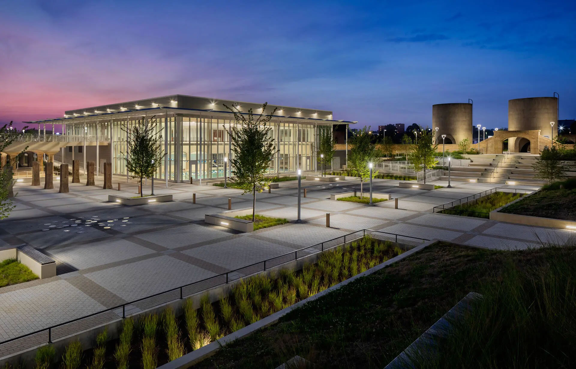 Community center at dusk