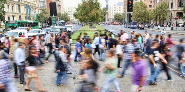 Blurry crowd walking in a city