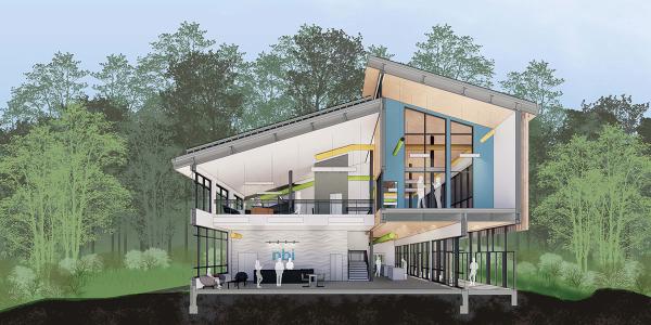 Rendering of The Reveal: NBI East Coast Headquarters in greenry