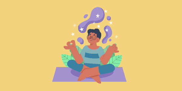 Illustration of a person doing yoga with a yellow background