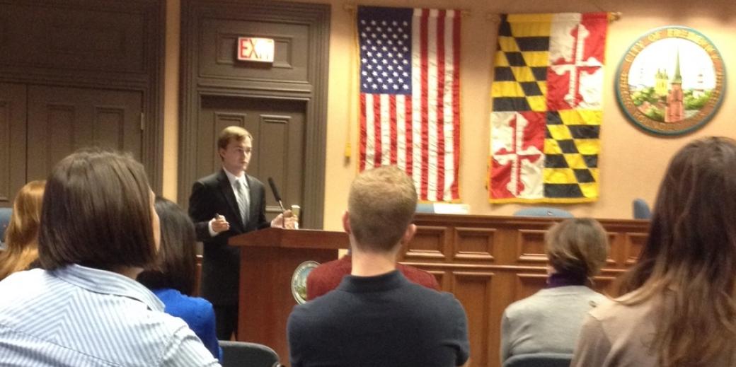 URSP grad student Daniel Francis presents a report on Frederick's greenhouse gas emissions