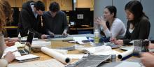 Students working at a studio desk