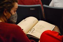 Student sketches Anne Applebaum at Marking Loss, Making Memories Symposium