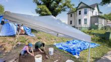 Historic preservation students excavate an area in North Brentwood