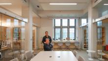 Two men standing in an architecture studio