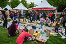 Children making cities from boxes at Maryland Day.