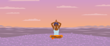 Illustration of a person doing yoga in a purple field