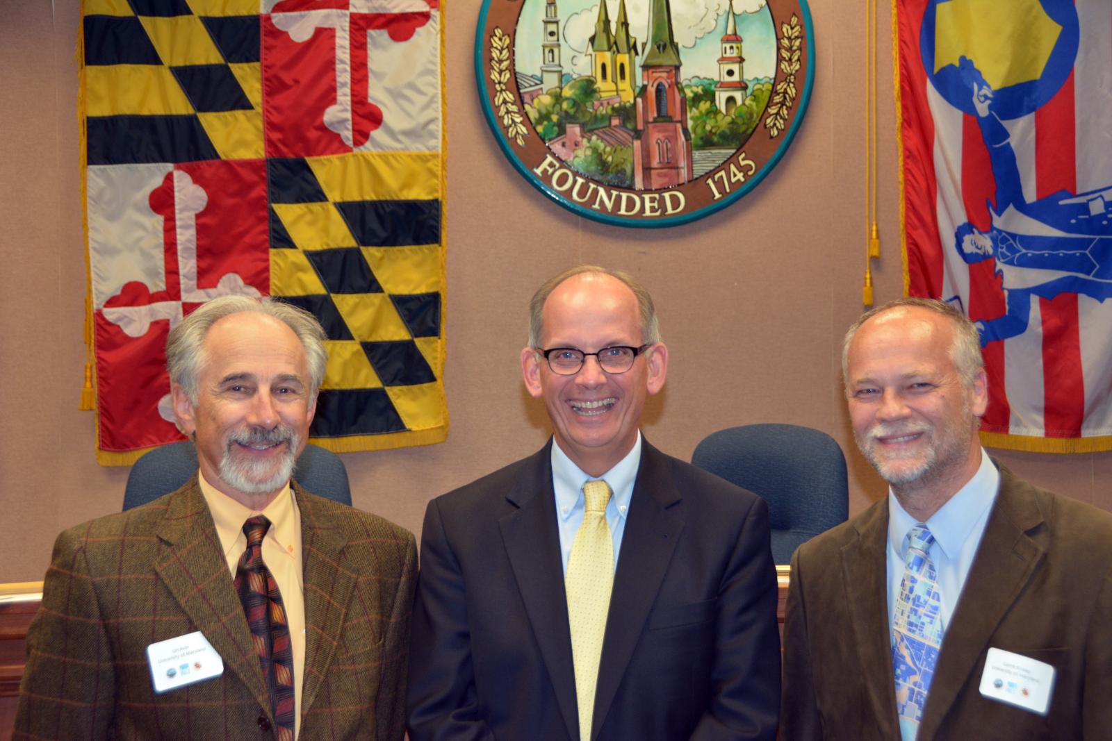 PALS director Uri Avin, Mayor of Frederick Randy McClement, NCSG director Gerrit Knaap celebrate the launch of PALS