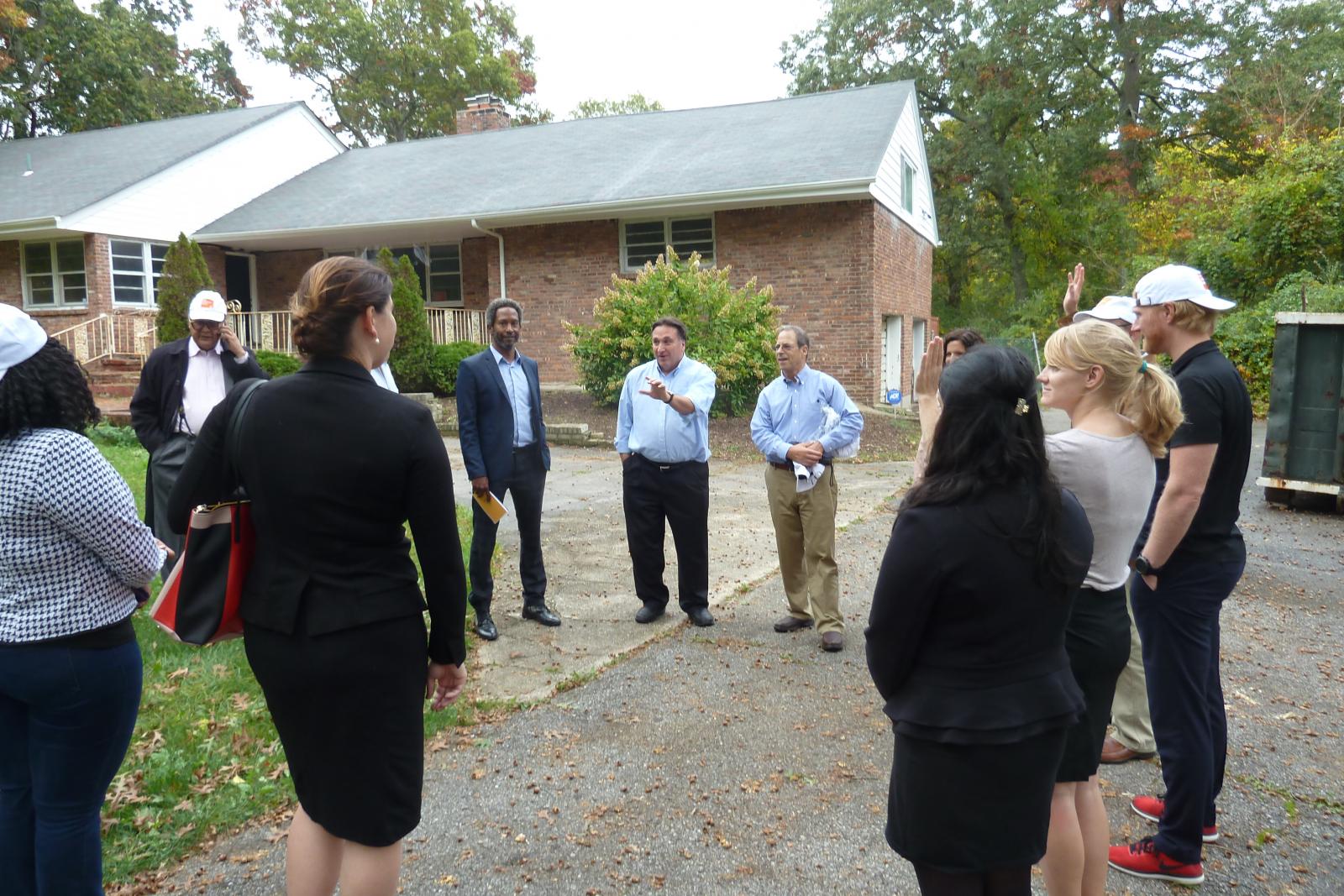 UMD students Jamesha Gibson, Kacy Rohn, Hadassah Vargas, Maha Tariq, Camille Westmont, Paul Kapfer, and Tom Gross joined Assistant Professor Brent Leggs for a site visit of the Coltrane home in October.