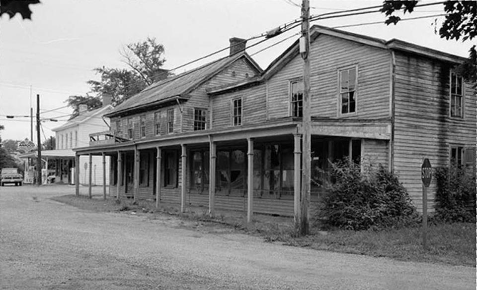 Black and white image of historic house