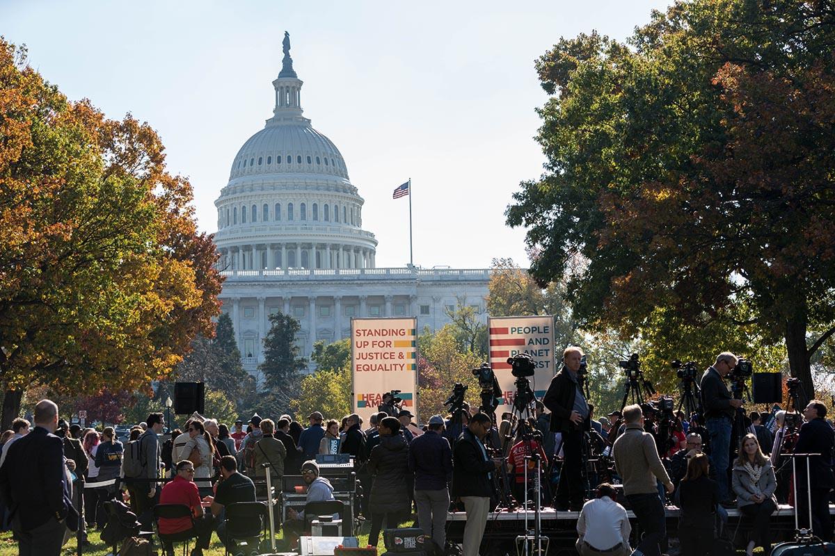 Social Justice March in Washington DC and Capitol building in background