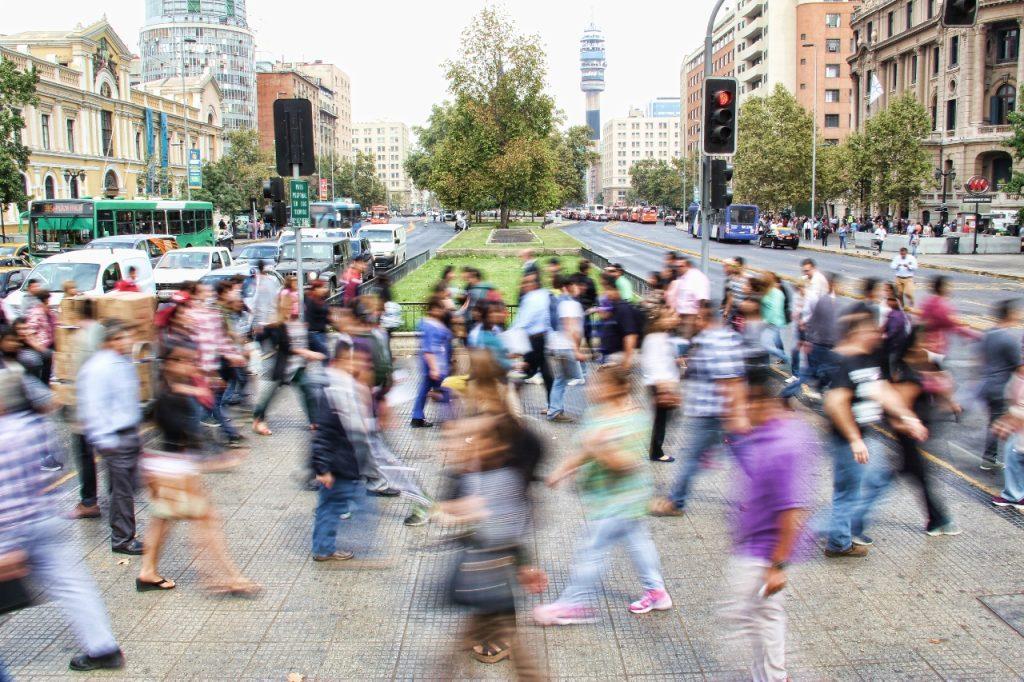 Blurry crowd walking in a city