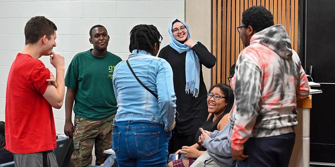 Students talking and laughing