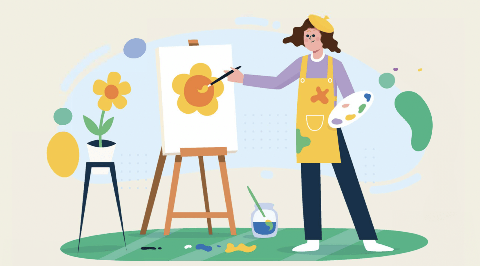 Illustration of a girl painting a flower