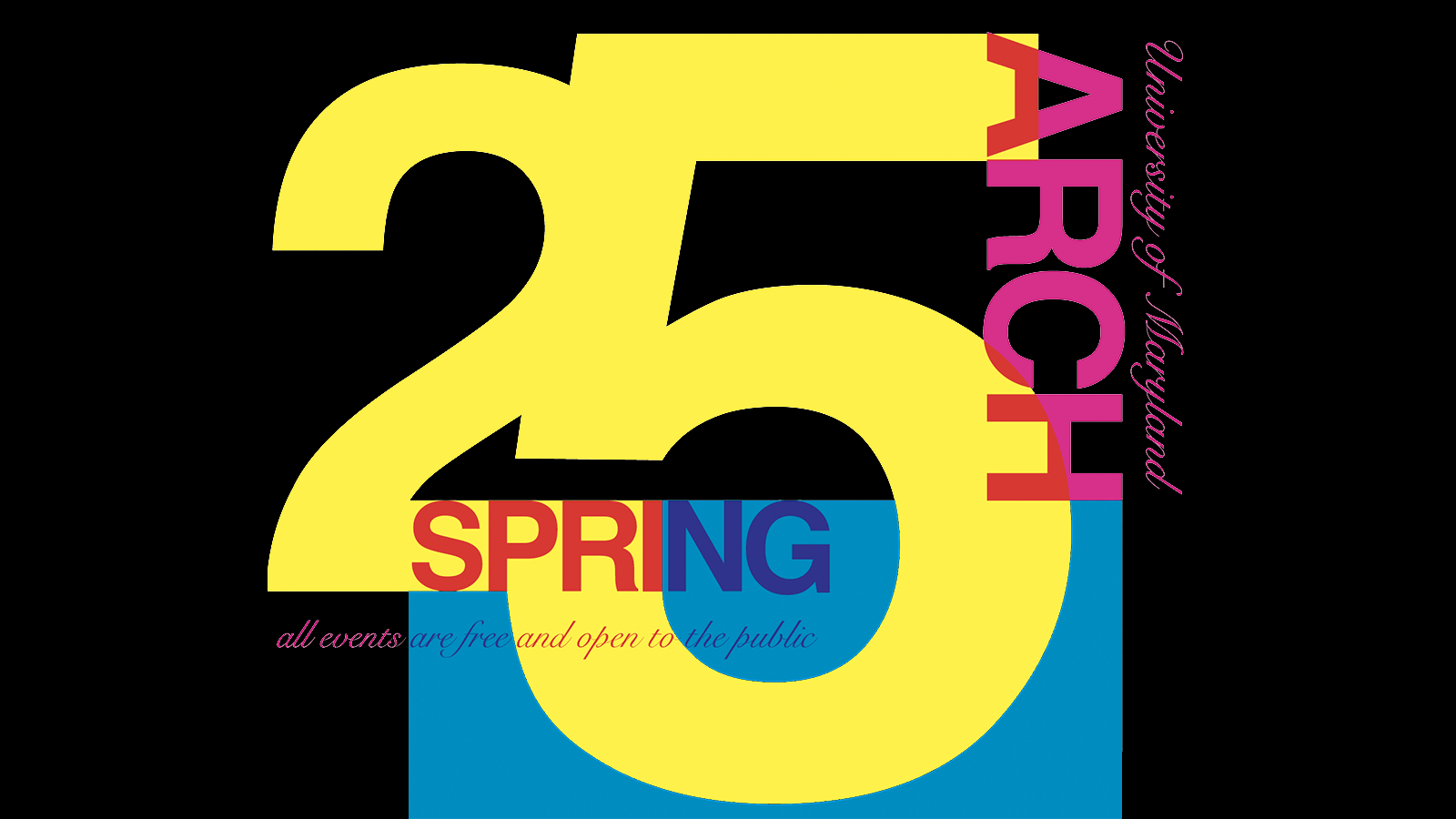 Spring 2025 Architecture Lecture series graphic in yellow, pink and cyan